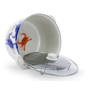 Golden Rabbit Blue Crab 18 qt. Porcelain-Coated Steel Stock Pot in Blue with Glass Lid SE75