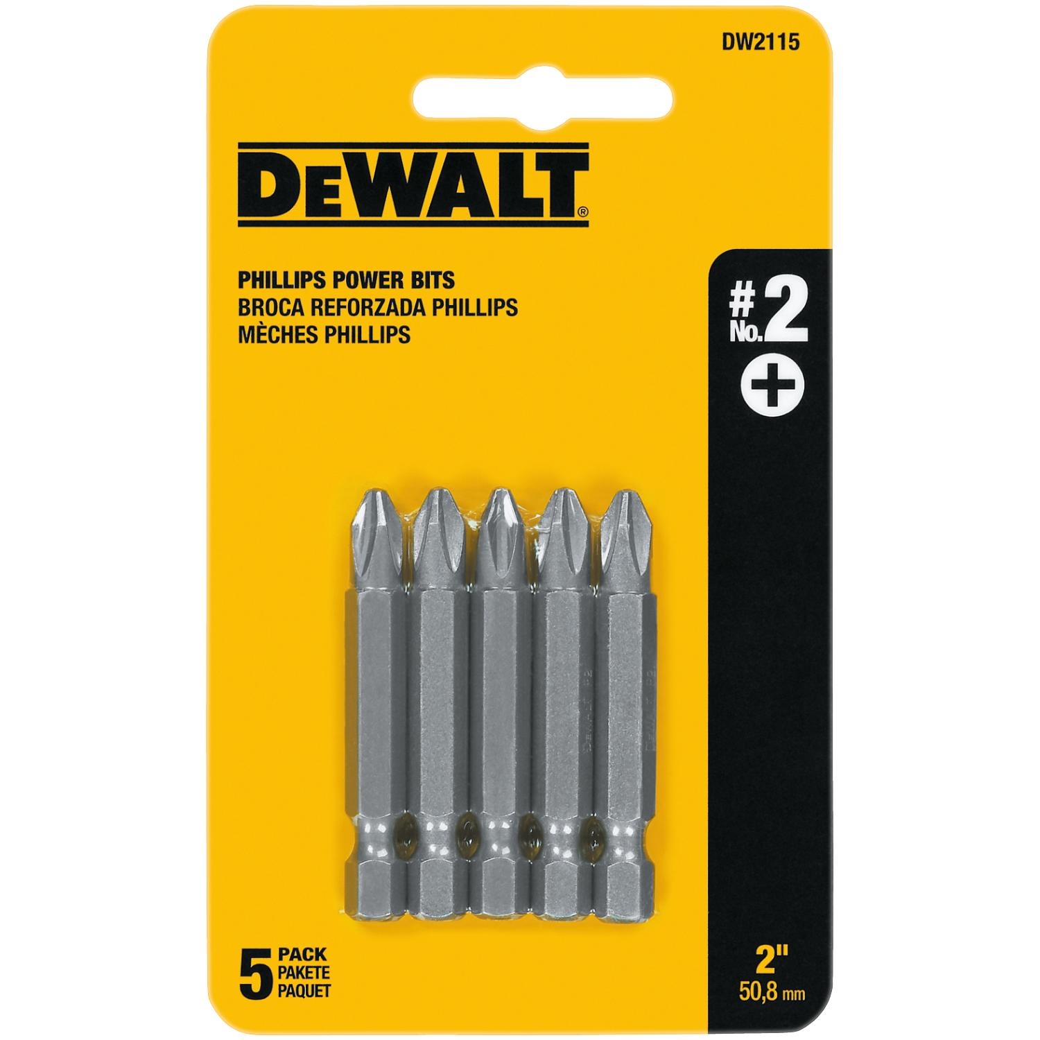 DW Phillips #2 X 2 in. L Power Bit Heat-Treated Steel 5 pc