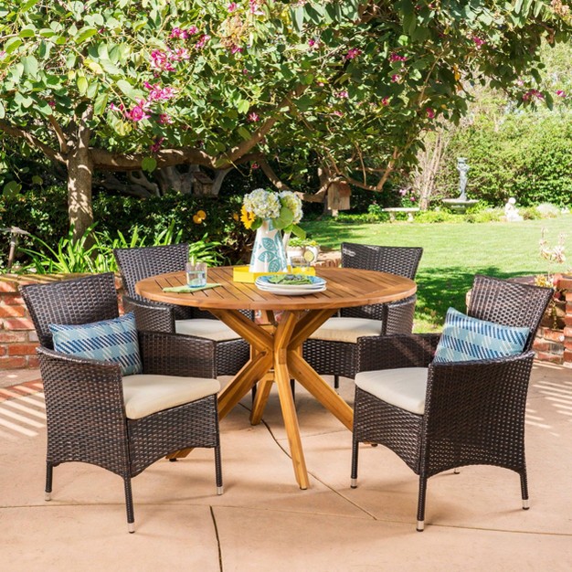 Cedros 5pc Acacia Wood And Wicker Dining Set Christopher Knight Home