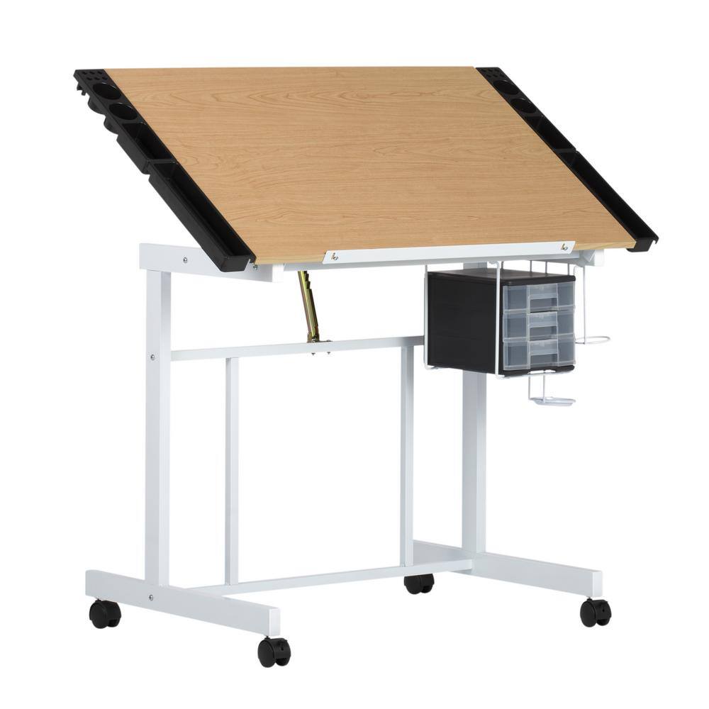 Studio Designs Deluxe 41 W Craft Station White  Maple Mobile Writing Desk with Adjustable Top and Storage 13251