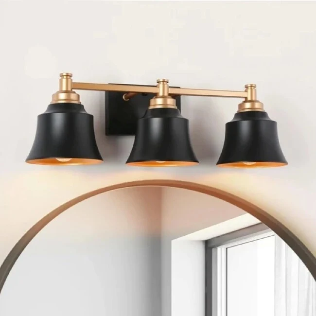 Modern Gold Black 3-Light Bathroom Vanity Light Transitional Metal Wall Sconces Dimmable - L 22.5