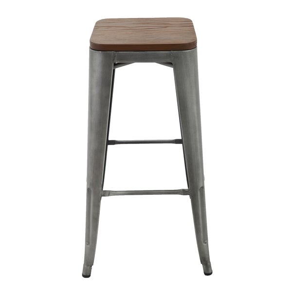 Carbon Loft Borelli Elm Wood/ Brushed Grey Metal 30-inch Bar Stools (Set of 2)