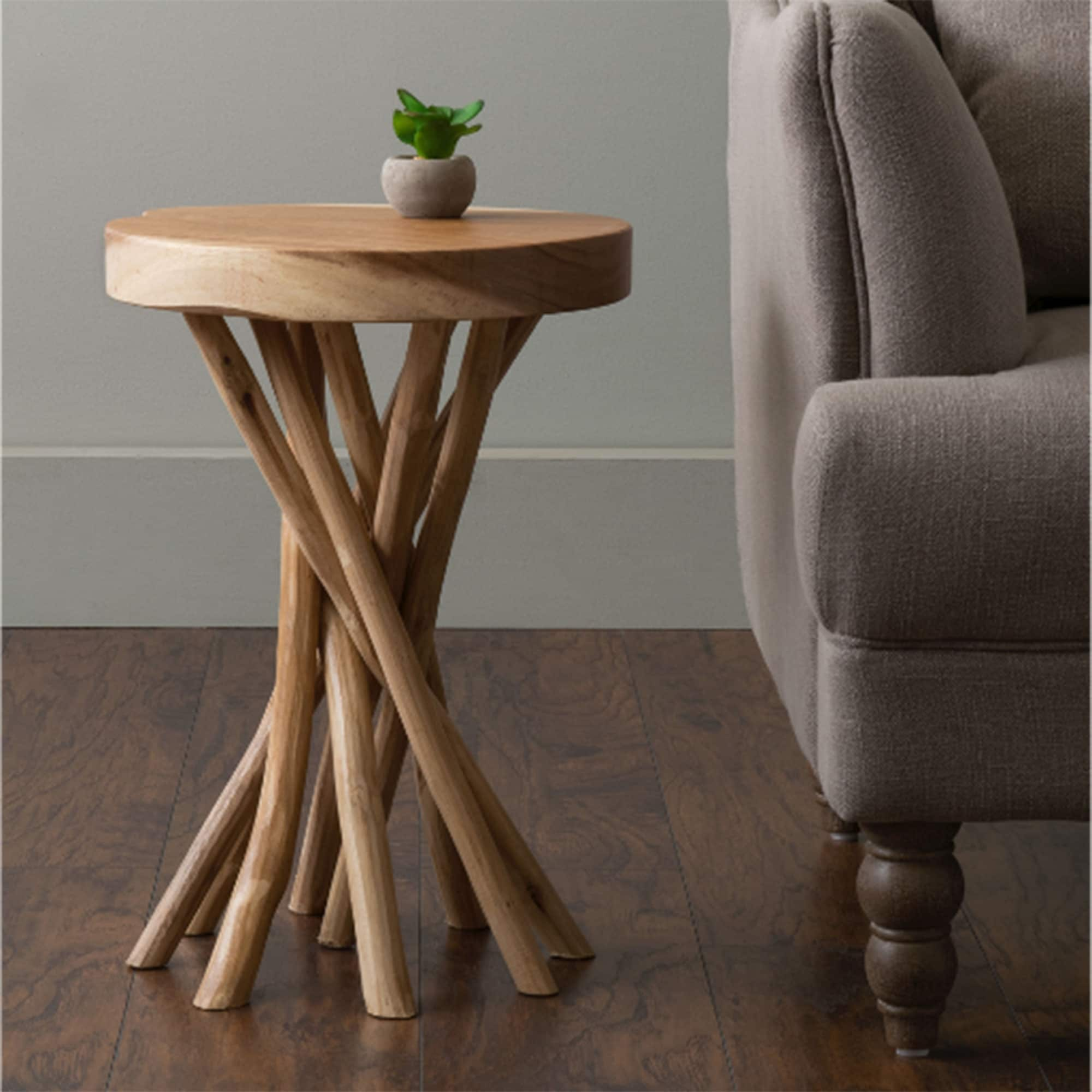 Cross Cut Accent Table with Branch Bundle Base