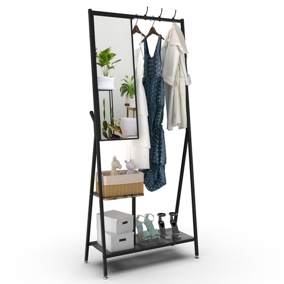 Coat Rack with Mirror  Multifunctional Hall Tree w...