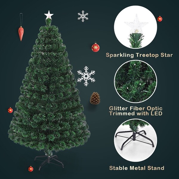 Costway 7' PreLit Fiber Optic Artificial Christmas Tree w/Multicolor