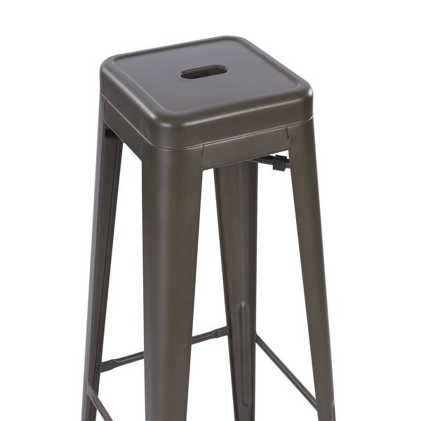 30inch Stackable Metal Stool， Set of 4， Include 4 Stools Gunmetal Color， Backless Style