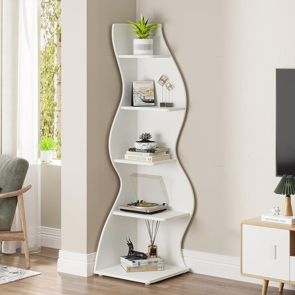 Corner Shelf Bookcase Bookshelf with Unique Shape for Living Room  Home Office