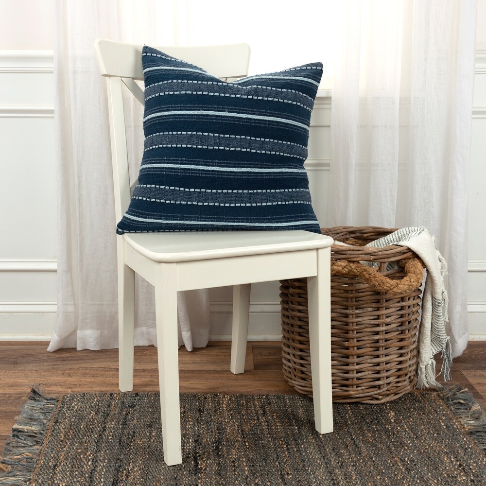 Rizzy Home Embroidered Blue Stripe Throw Pillow Cover