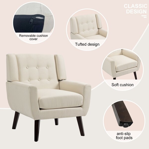 Modern Cotton Linen Upholstered Armchair Tufted Accent Chair