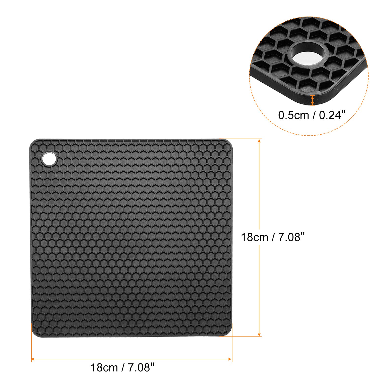 Uxcell Silicone Trivet Mats 2pcs， Square Hot Pan Pads Hot Pot Holder， NonSlip Drying Mat for Kitchen Counter  Black