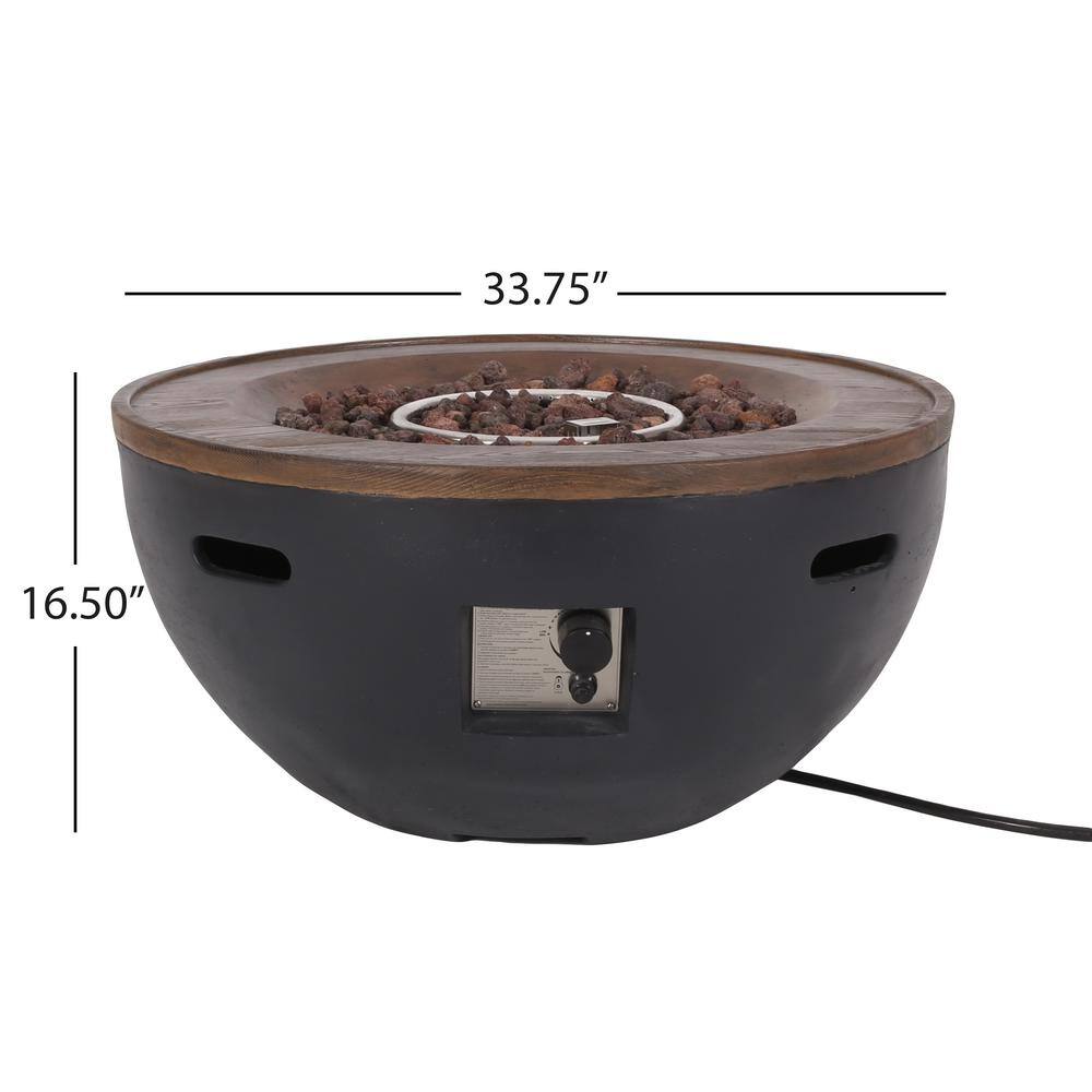 Noble House Gebo Dark Gray Bowl Stone Fire Pit with Tank Holder 109326