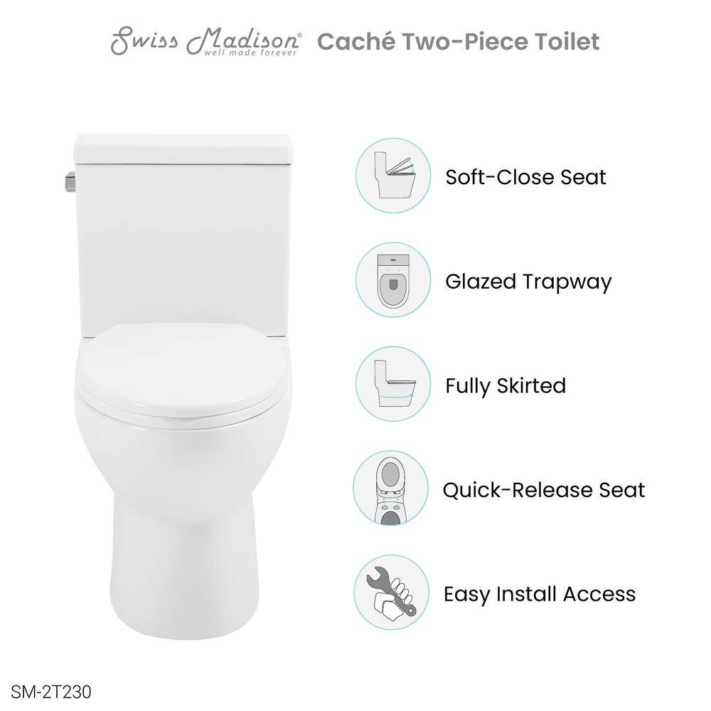 Swiss Madison Cache 2-piece 1.28 GPF Single Flush Elongated Toilet in Glossy White Seat Included SM-2T230