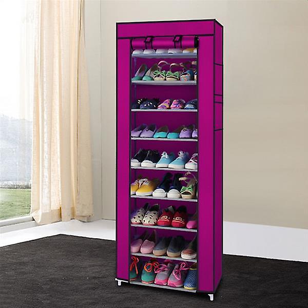 Fashionable Room-saving 9 Lattices Non-woven Fabric Shoe Rack Rose Red 50427