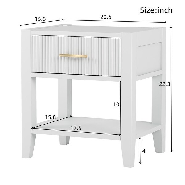 20.6 in. 1Drawer Nightstand with Vertical Striped Drawers Made of Premium Particleboard for Bedroom，Living Room