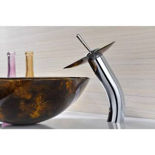 ANZZI Toa Deco-Glass Vessel Sink in Kindled Amber with Matching Chrome Waterfall Faucet LS-AZ8102