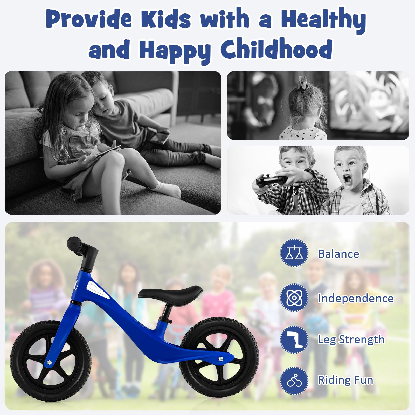 BABY JOY Kids Balance Bike, Lightweight Toddler Bicycle with Rotatable Handlebar & Adjustable Seat Height