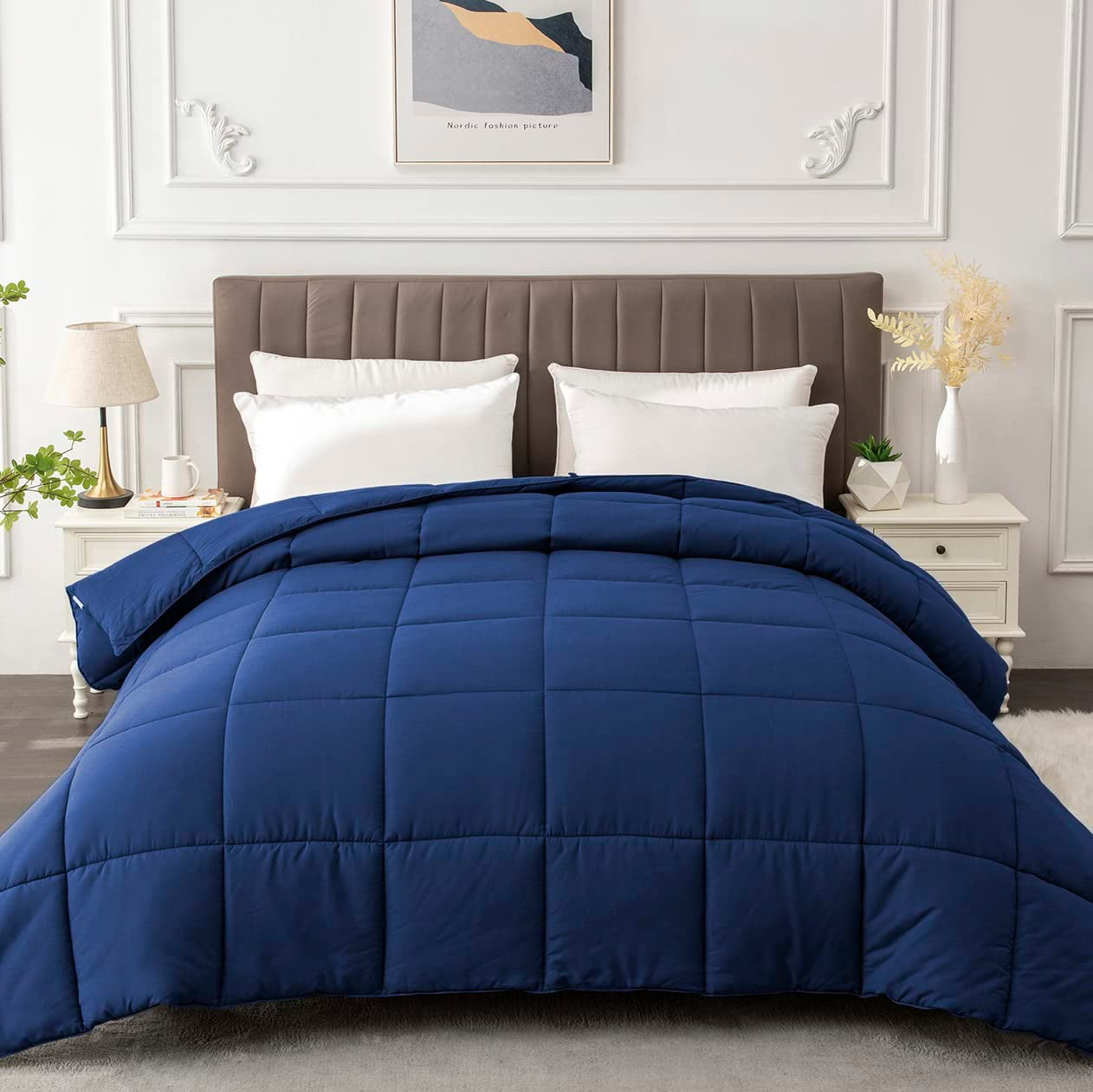 Full Comforter Duvet Insert - All Season Navy Blue Comforters Full Size - Quilted Down Alternative Bedding Comforter wit