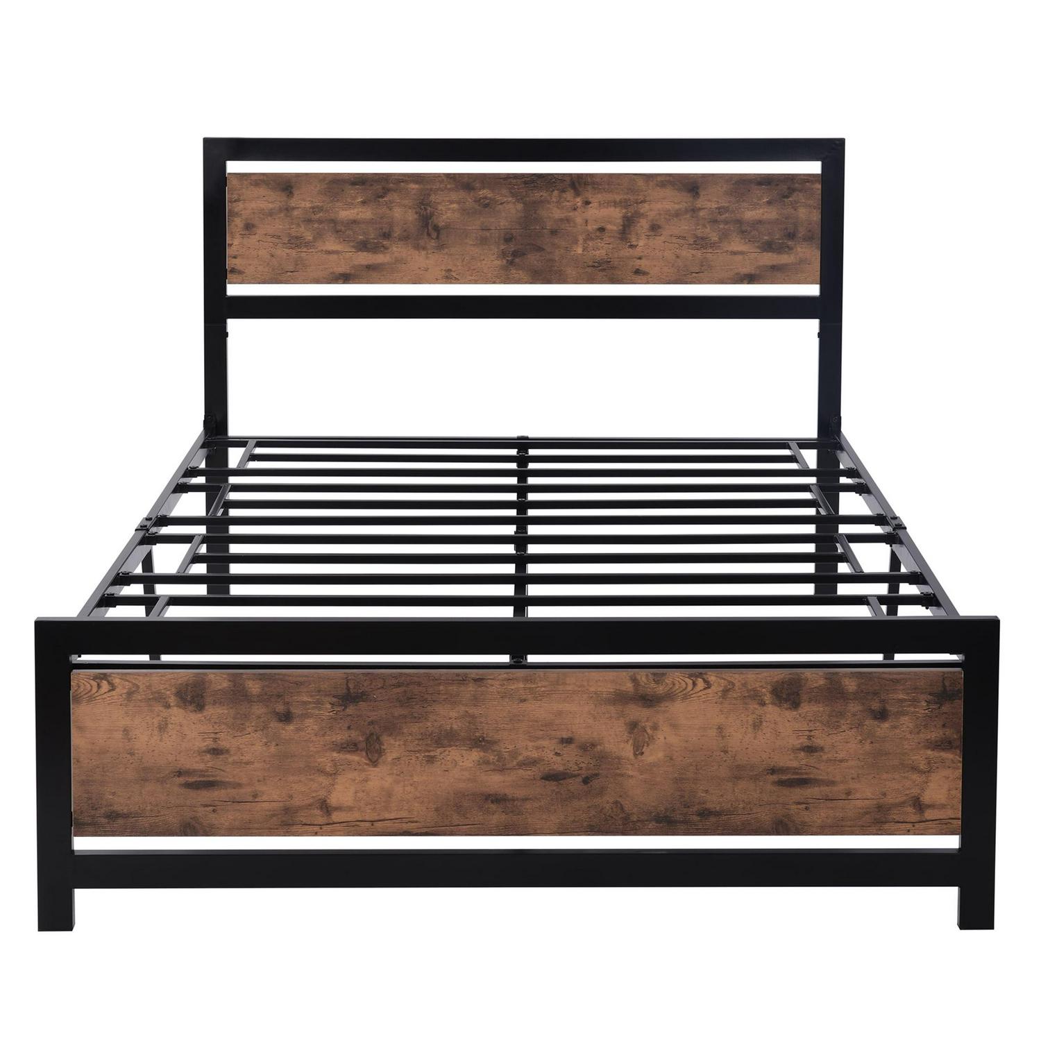 Aukfa Full Size Bed Frame- Metal Platform Bed with Headboard- Premium Steel Slat Support- Black