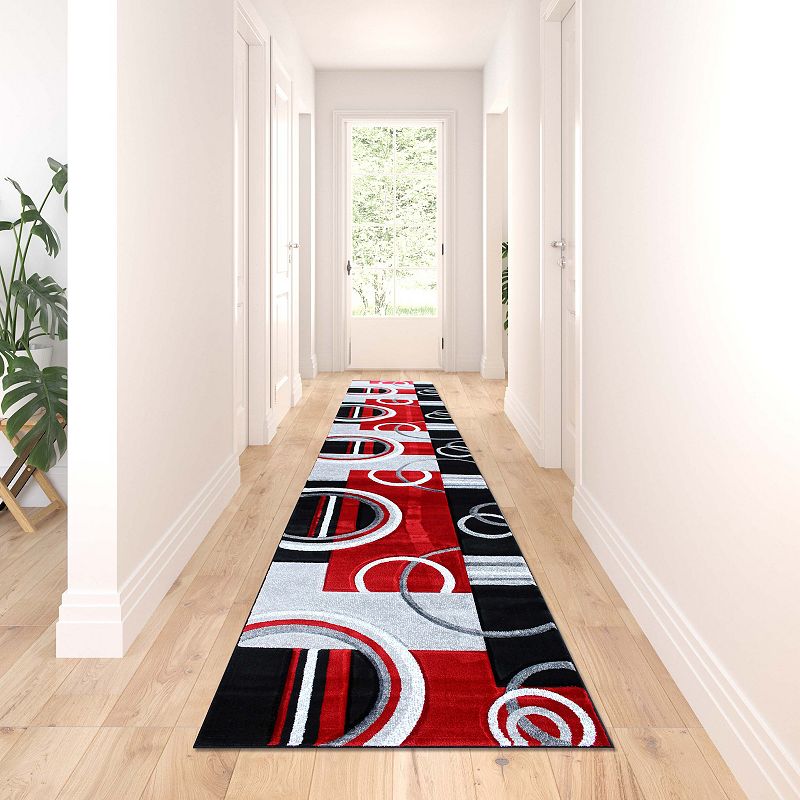 Masada Rugs Masada Rugs Sophia Collection 3'x16' Hand Sculpted Modern Contemporary Area Rug in Red， Gray， White and Black