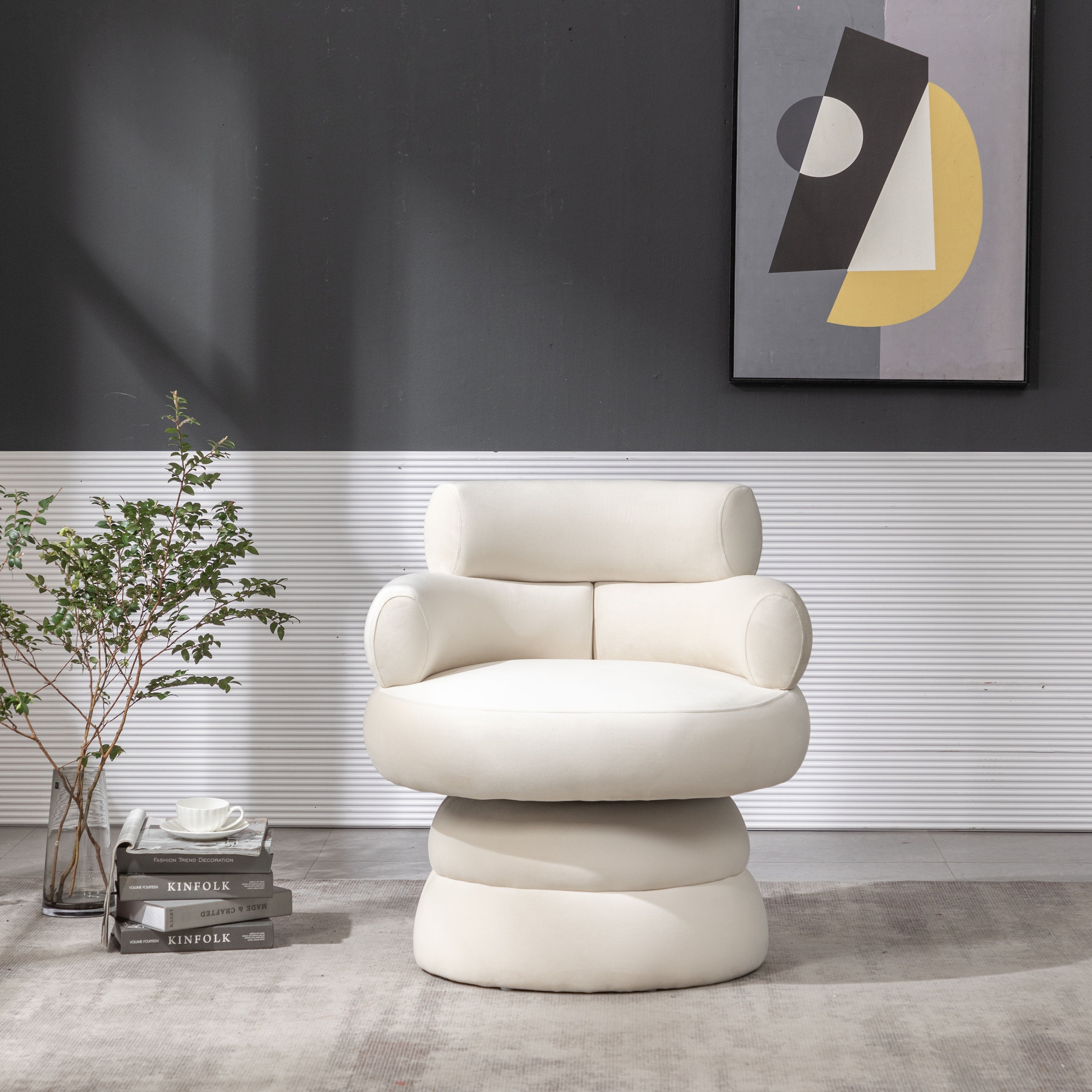 SEYNAR Modern Upholstered Swivel Comfy Accent Barrel Chair