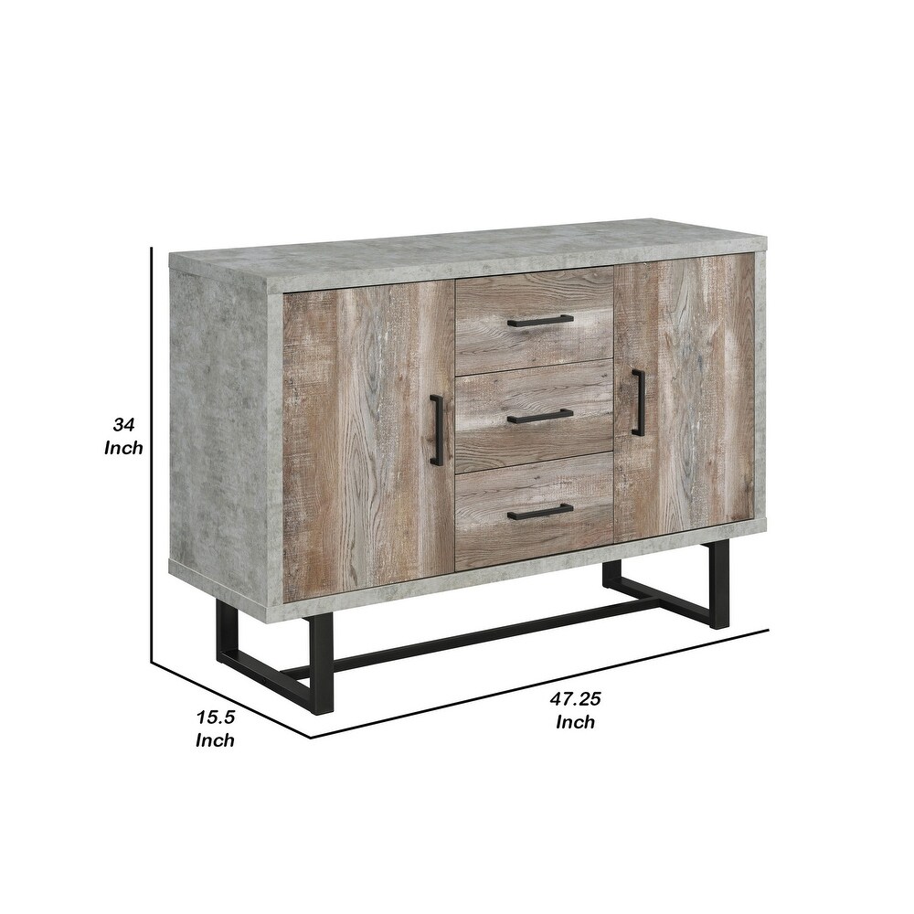 47 Inch 3 Drawer Sideboard Console Cabinet  Sled Legs  Gray Faux Concrete