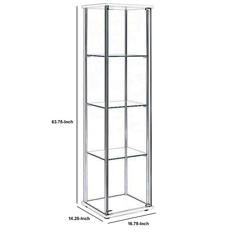 Glass and Metal Curio Cabinet with 4 Shelves， Clear and White