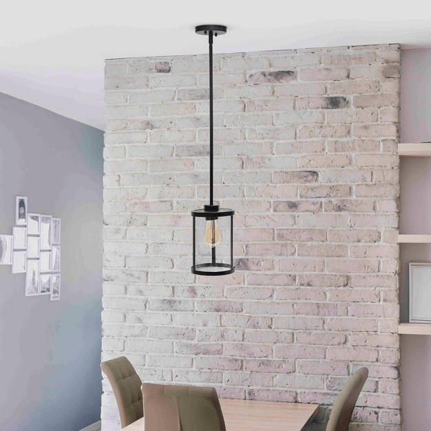 Modern Farmhouse Adjustable Hanging Cylindrical Clear Glass Pendant Fixture With Metal Accent Lalia Home