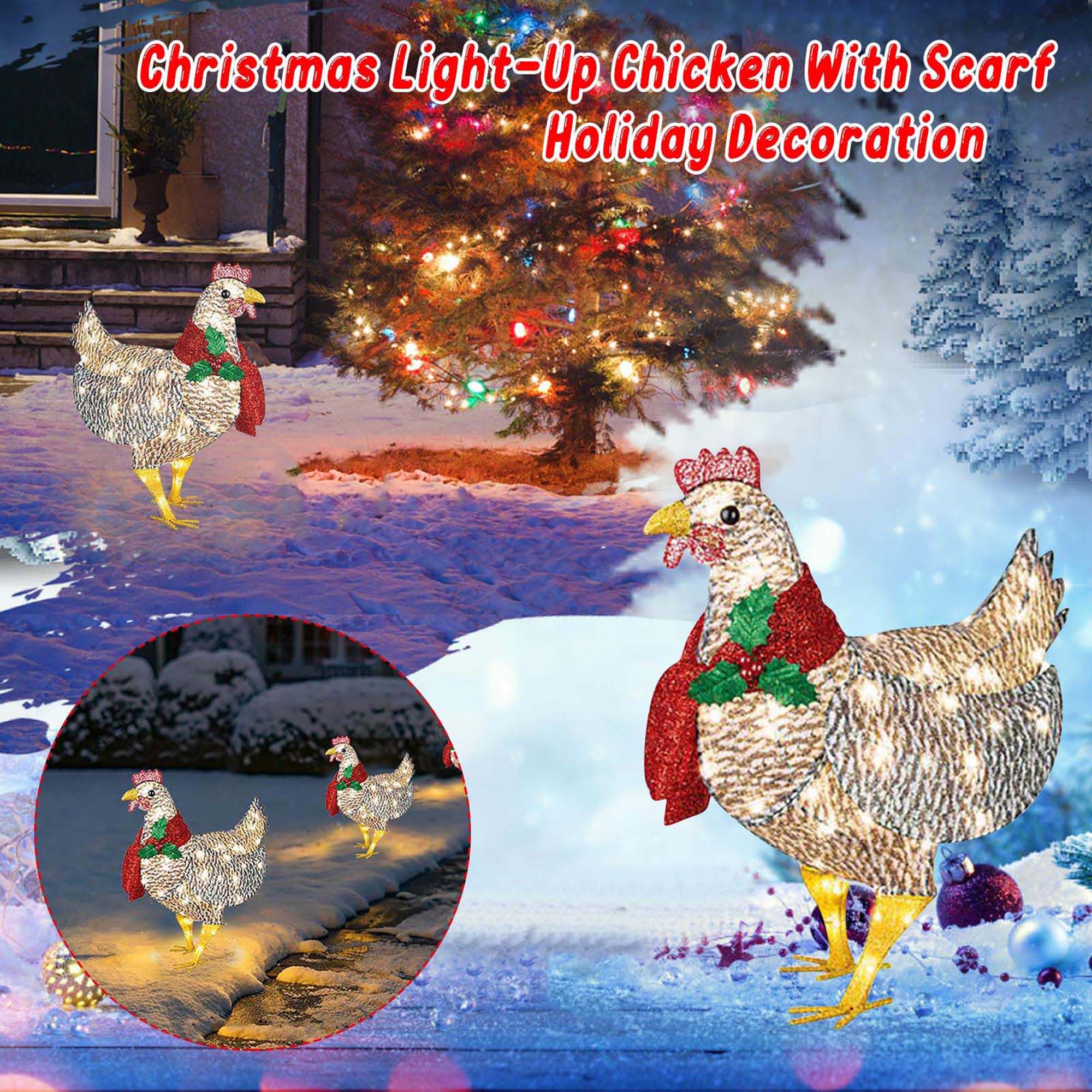 Eyicmarn Christmas Decorative Light， Light-Up Chicken with Scarf Courtyard Light， Outdoor Party Ornament