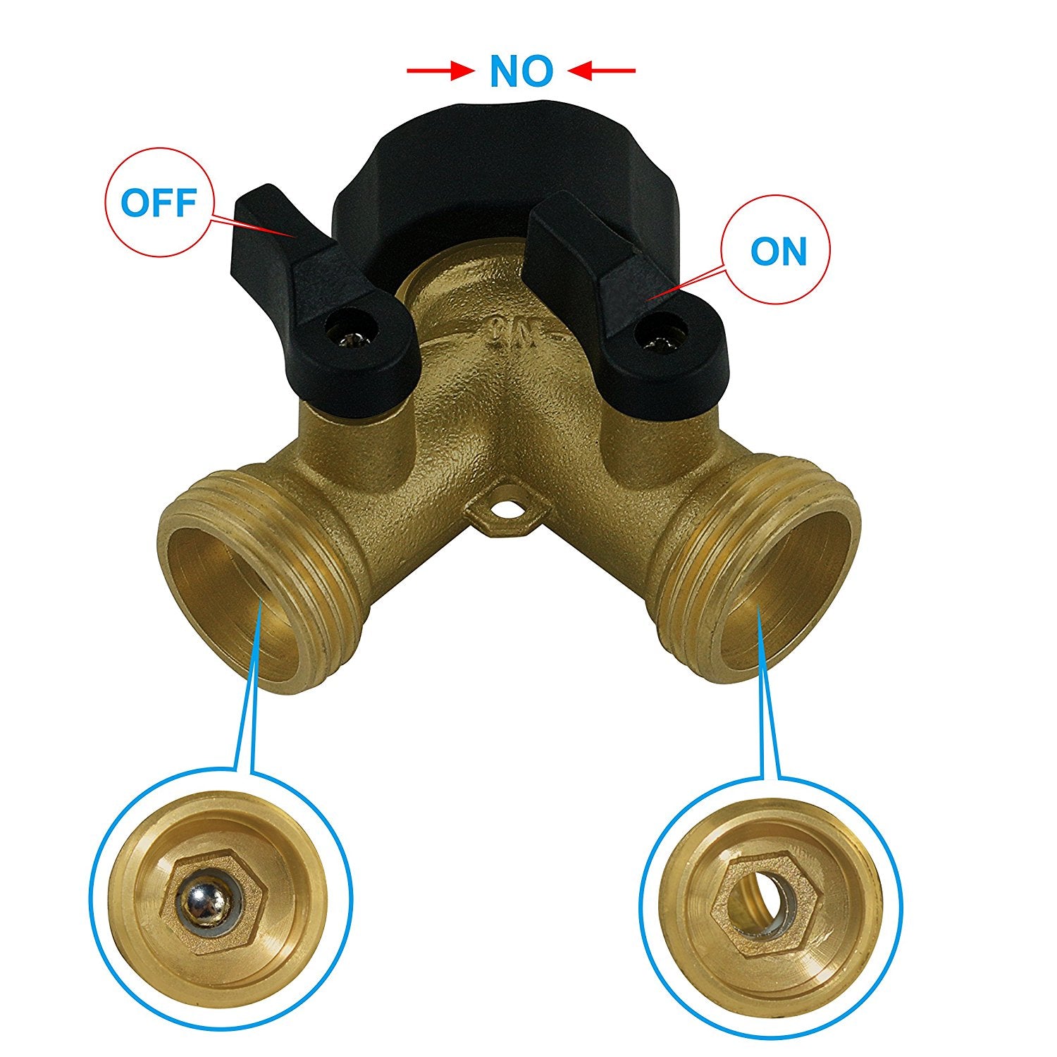 IPOW Solid Brass Garden Hose Splitter 2 Way Hose Connector Water Hose Adapter with Comfortable Rubberized Grip Grip，Easy to Open Valves Garden Hose Splitter for Easy Life