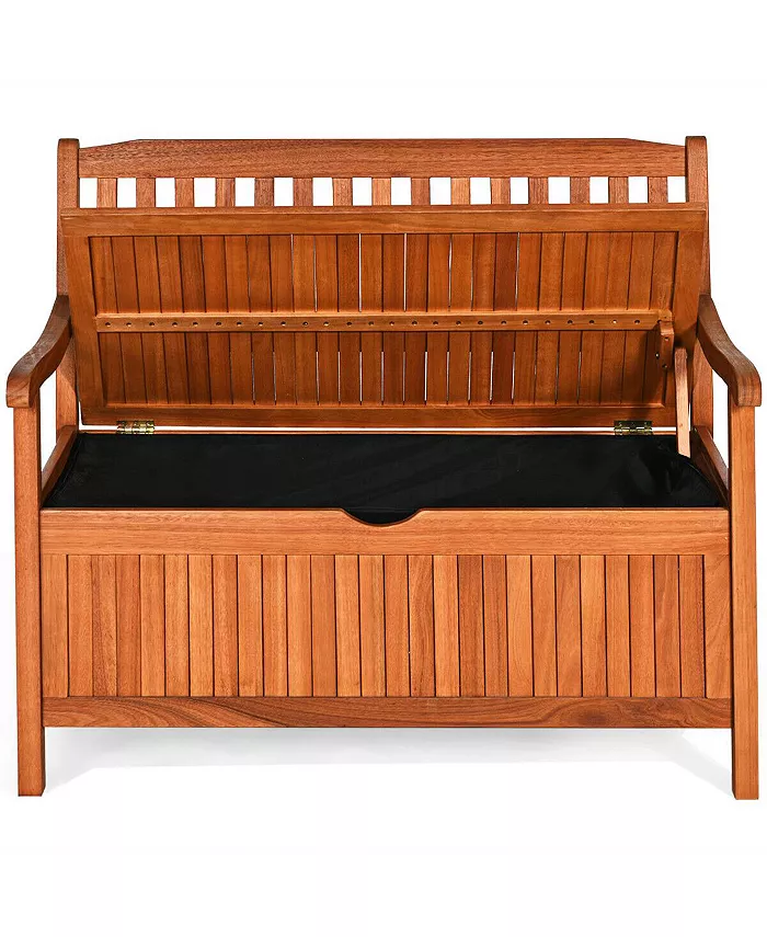 Costway 42'' Storage Bench Deck Box Solid Wood Seating Container Tools Toys