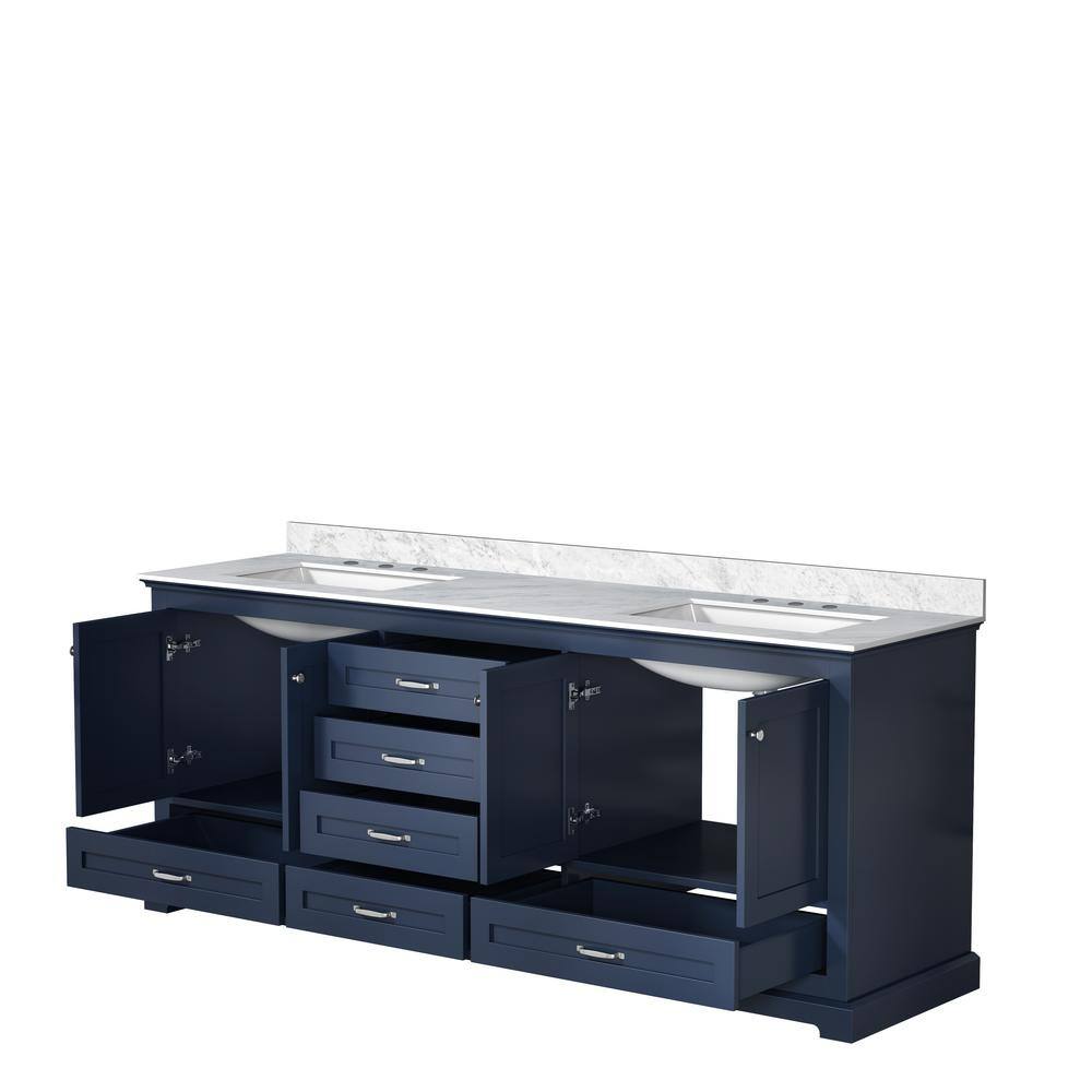 Lexora Dukes 80 in. W x 22 in. D Navy Blue Double Bath Vanity and Carrara Marble Top LD342280DEDS000