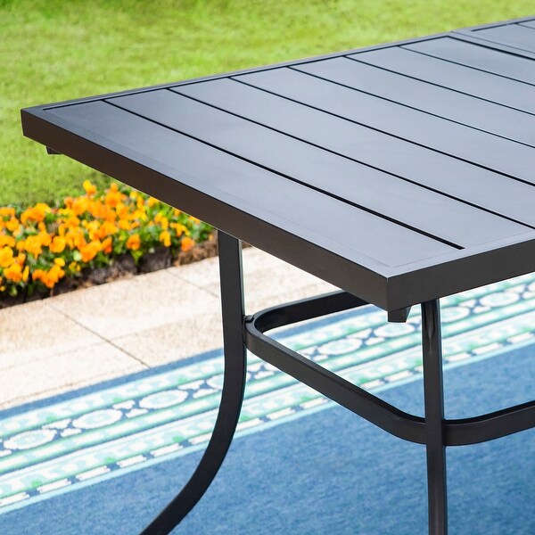 MAISON ARTS Metal Patio Dining Table Black Rectangular Outdoor Table with Steel Slat Top