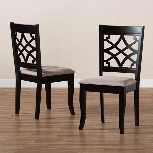 Set of 2 Upholstered Espresso Wood Dining Chairs Sand - 19x37