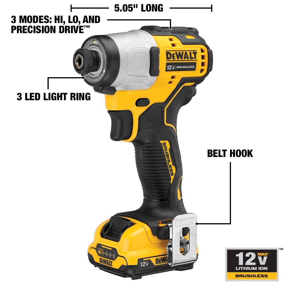 DEWALT DCF801F2 XTREME 12-volt Max 1/4-in Variable Speed Brushless Cordless Impact Driver (2-Batteries Included)