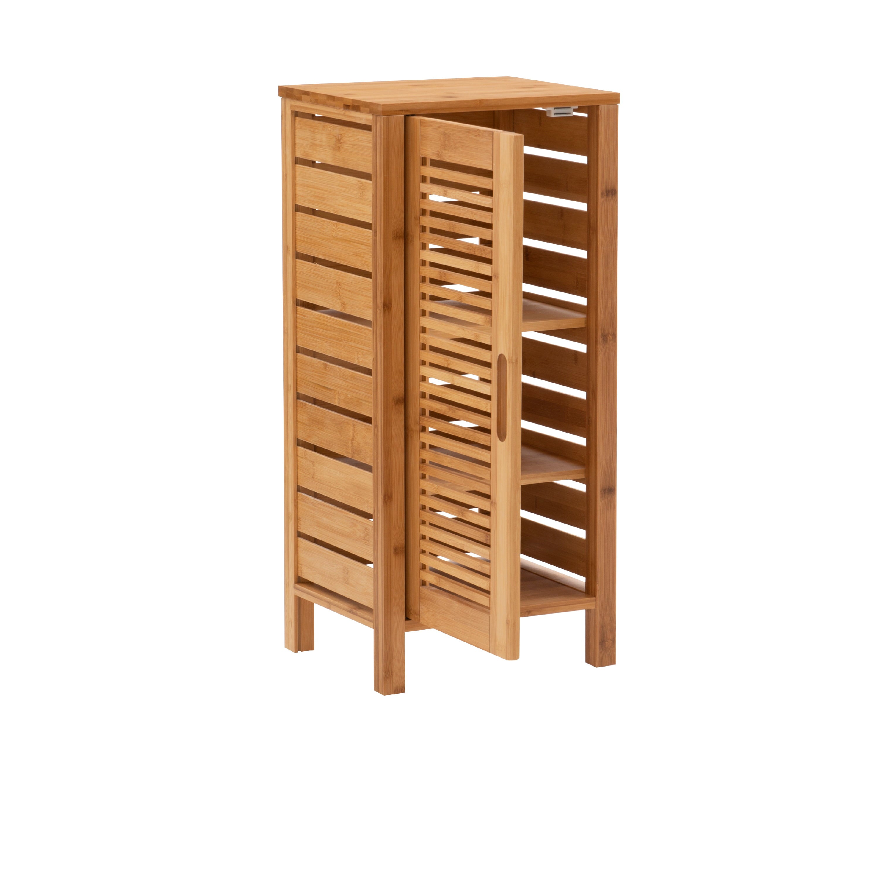 Linon Harding 3-Shelf Single Door Floor Cabinet, Natural Bamboo Finish