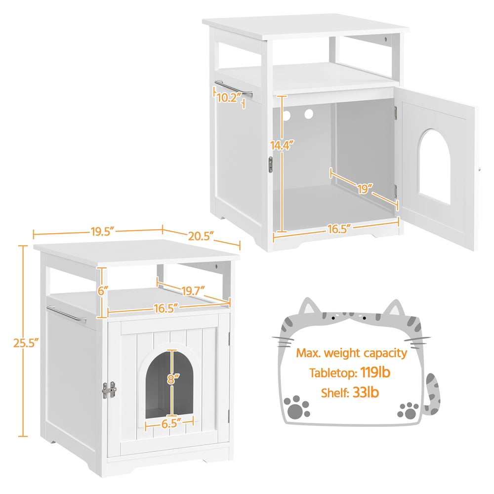 Topeakmart Indoor Wooden Cat Litter Box Enclosure with Open Shelf， White