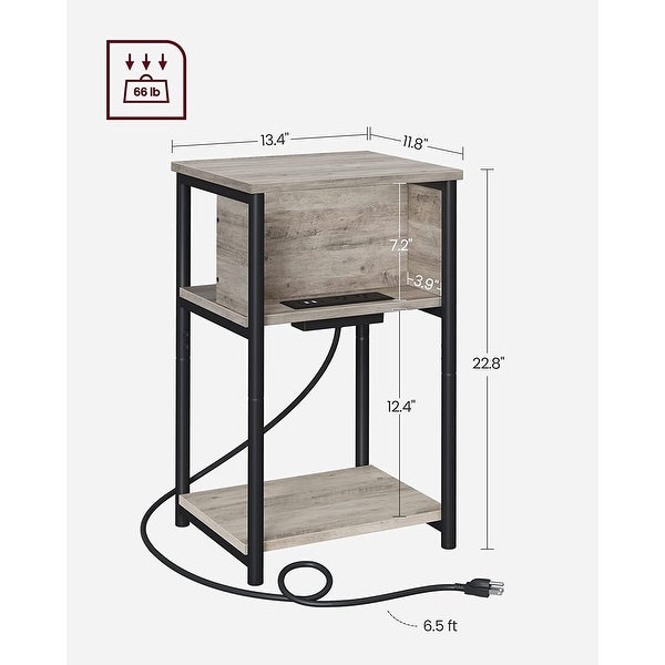 VASAGLE Side Table with Charging Station (3-Tier)