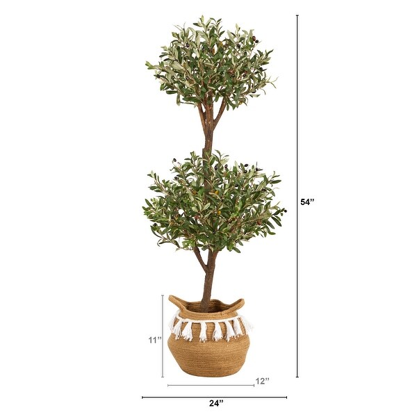 4.5' Artificial Olive Double Topiary 5' Artificial Bougainvillea Tree with Cotton Basket