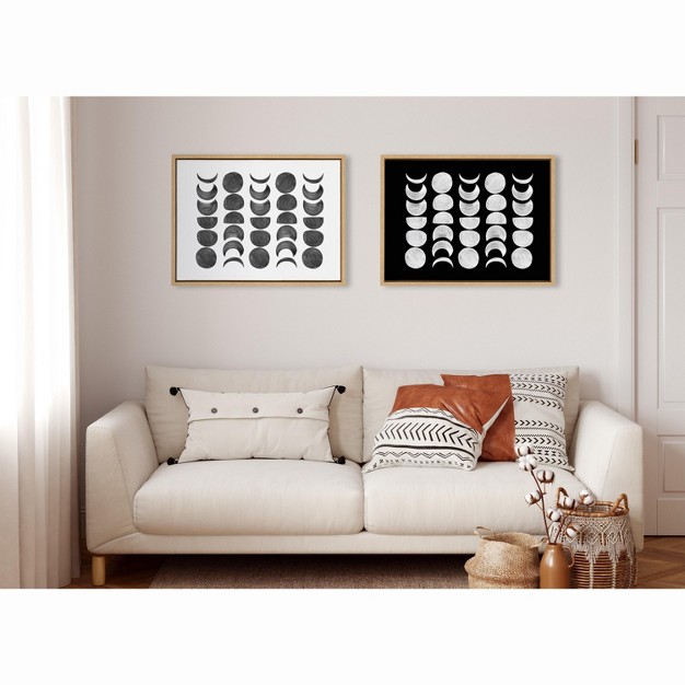 Kate And Laurel Sylvie 901 Moon Phases White On Black Framed Canvas By Teju Reval Of Snazzyhues