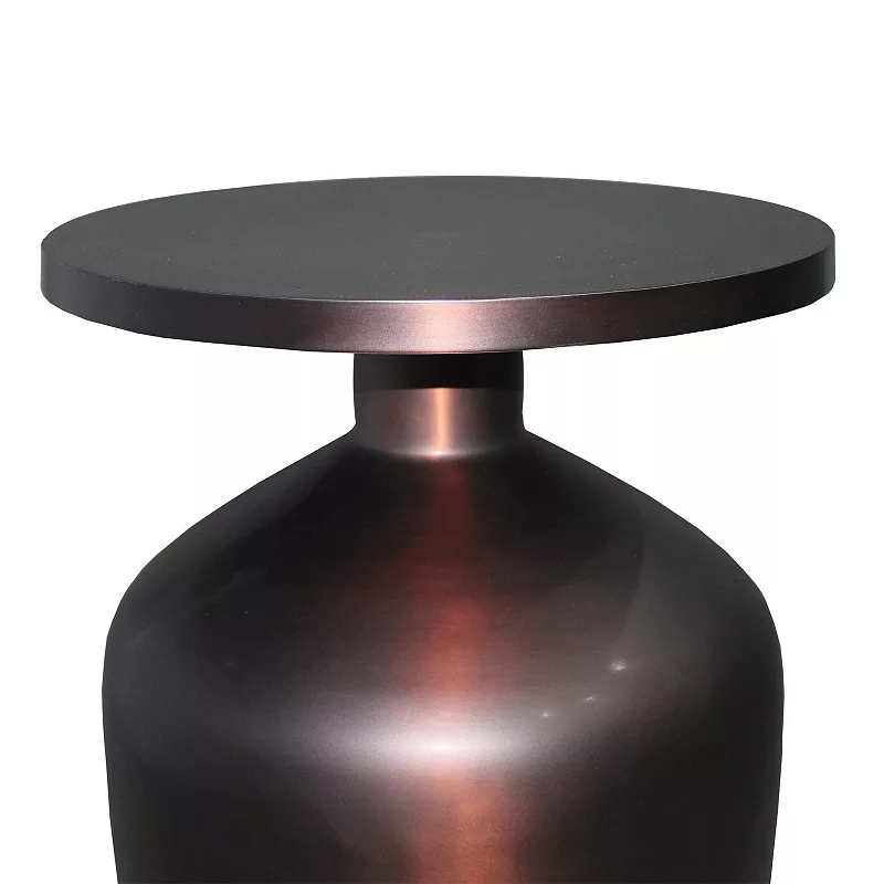 24 Inch Metal Frame End Table with Round Top and Bottle Shape Base， Garnet Red