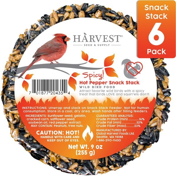 Harvest Seed and Supply Hot Pepper Snack Stack Wild Bird Food， 9-oz cake， pack of 6