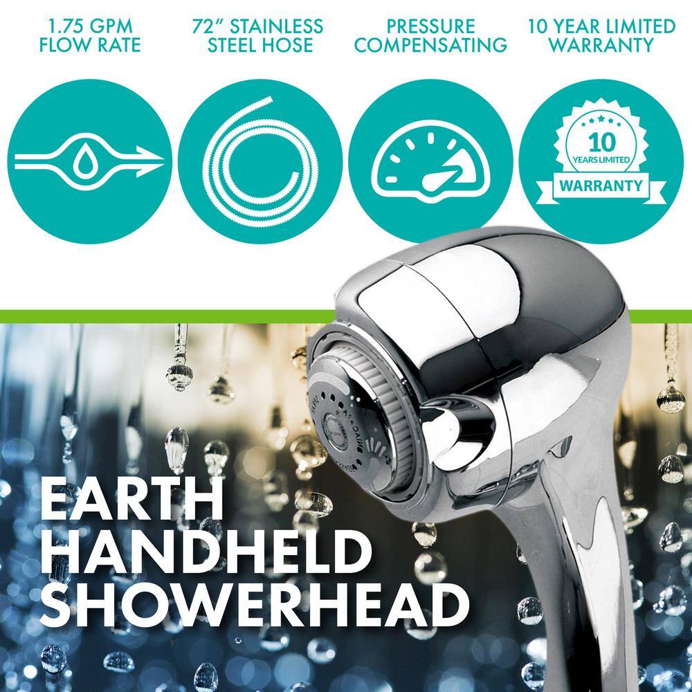 Niagara Conservation Earth Spa 3-Spray with 1.75 GPM 2.7-in. Wall Mount Handheld Shower Head in Chrome N2947CH-1PK