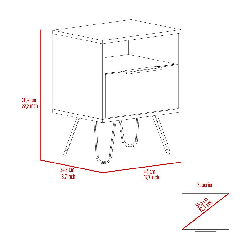 DEPOT E-SHOP Begonia Nightstand， Shelf， Single Door Cabient， Hairpin Legs， Black