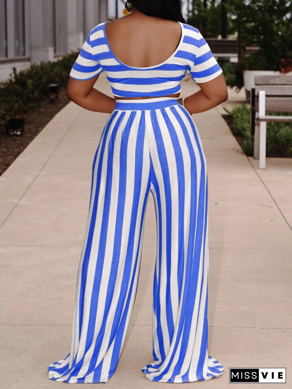 Women'S Sets Striped Crop Top & Wide Leg Pants Two-Piece Set