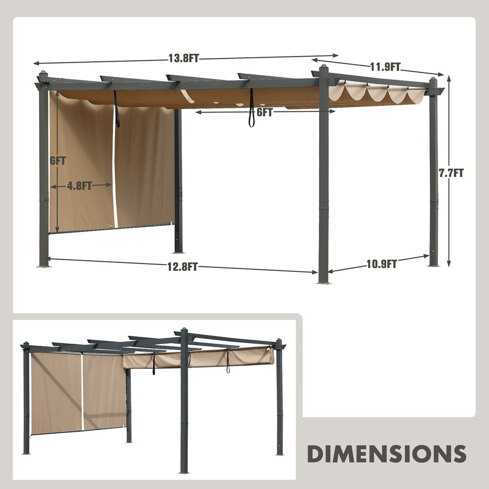 Aoodor Outdoor Pergola 12'x14' Aluminum Patio Pergola with Adjustable Sun Shade Cover and Retractable Canopy