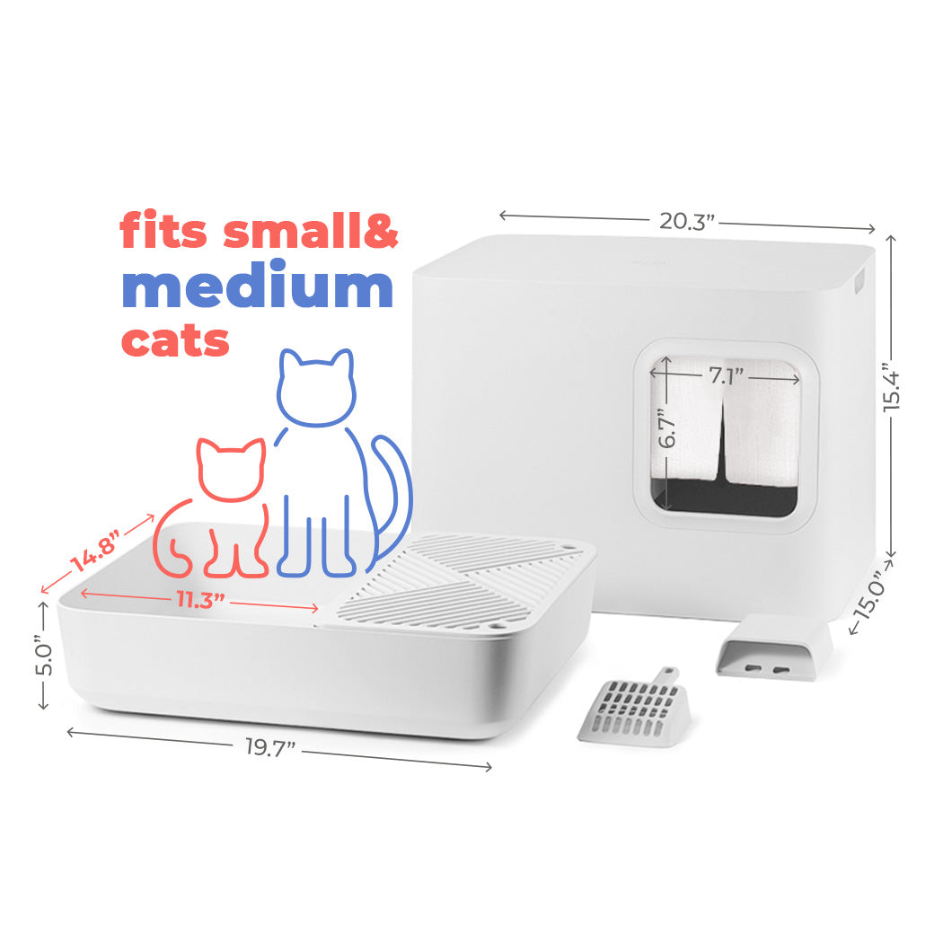 Meowy Studio Loo Cat Litter Box All in One Cover Litter Filter Plate Scoop and Holder in Aspen White