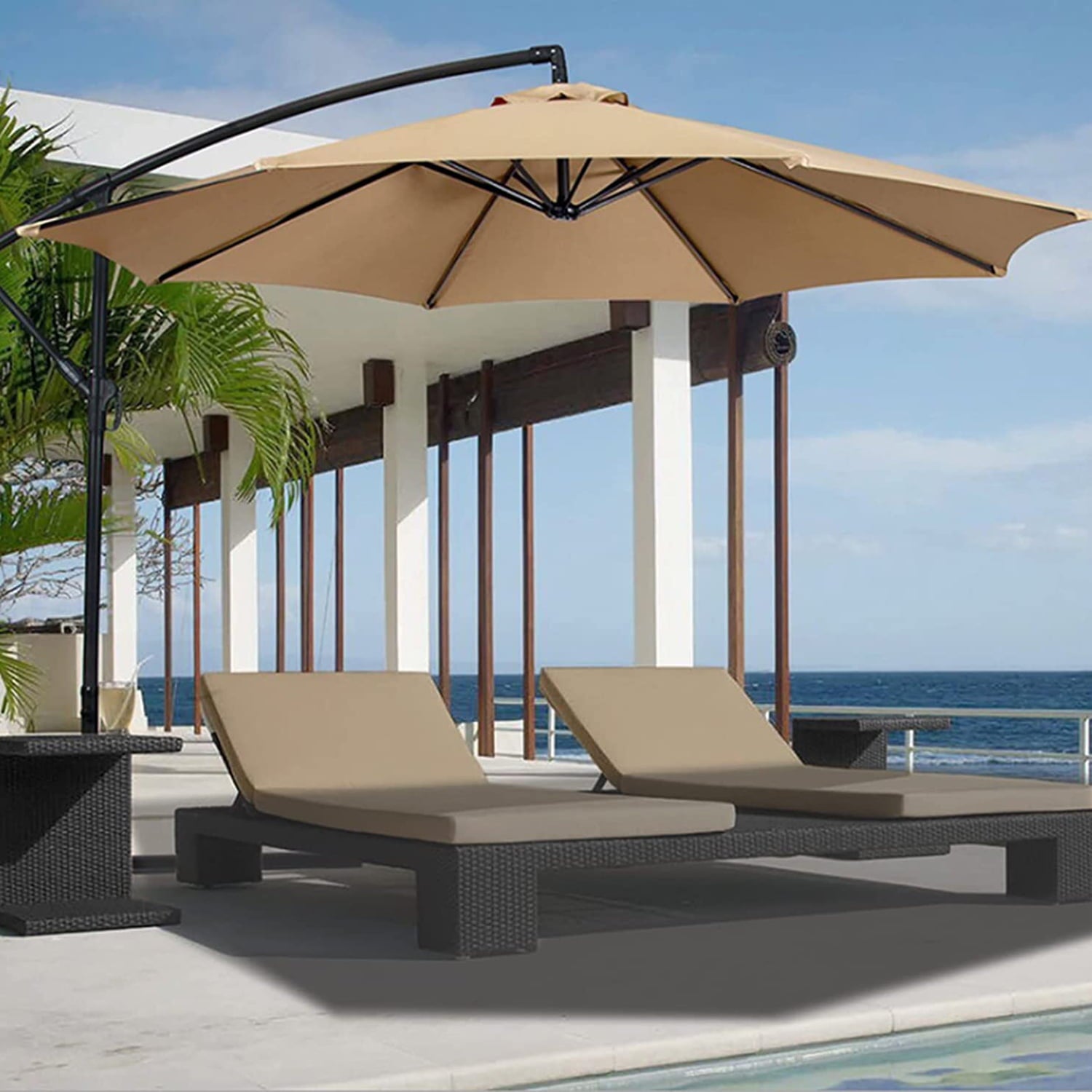 Yangming 12ft Offset Hanging Patio Umbrella，Champagne