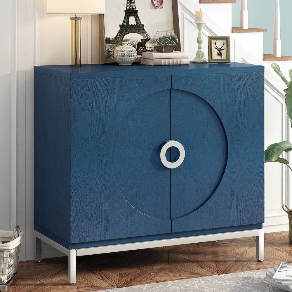 Simple Storage Cabinet Accent Sideboard with Solid Wood Veneer and Metal Leg Frame for Living Room  Entryway  Dining Room