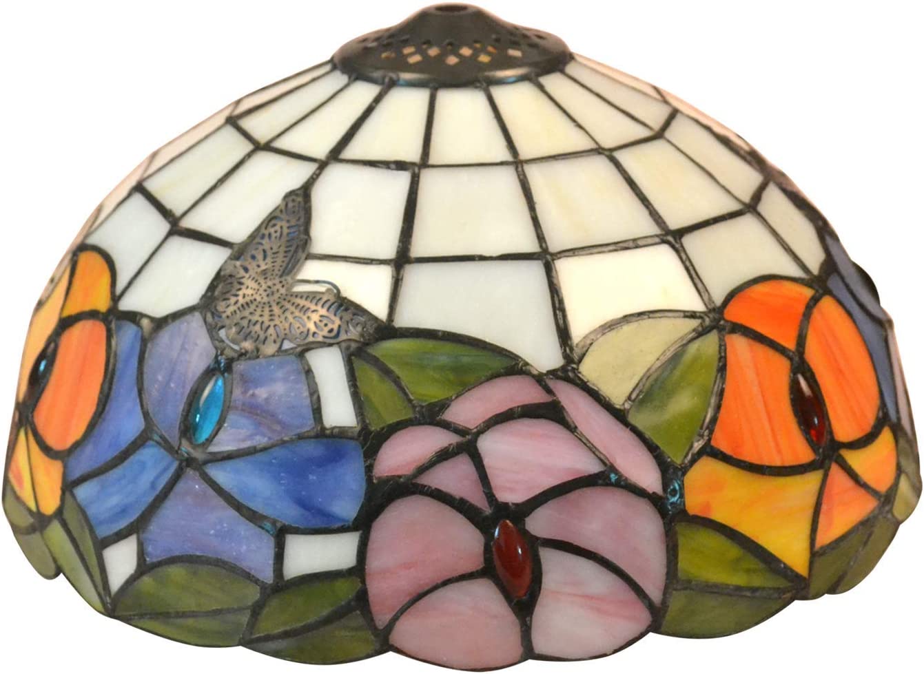 SHADY Premium Tiffany Style Butterfly and Flower Stained Glass Table  Lamp shade 11-7/8 Inch Width  Only Lampshade  Exclude Accessories  Pack of 1