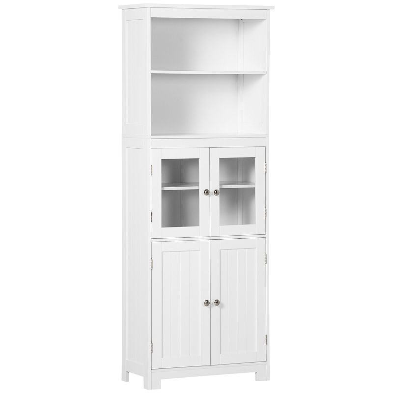 HOMCOM 63 Small Buffet with Hutch， 4-Door Kitchen Pantry， Freestanding Storage Cabinet with Adjustable Shelf for Dining Room， Living Room， White